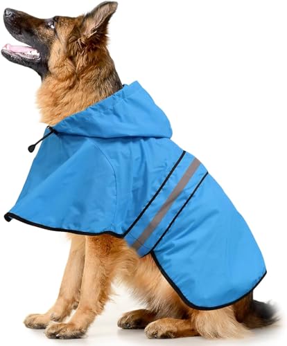 Dog Raincoat, Reflective Waterproof Hooded Pet Rain Jacket, Lightweight Dog Slicker Poncho with Leash Hole for Large Dogs (Blue, XX-Large) - color: Blue, size: XX-Large