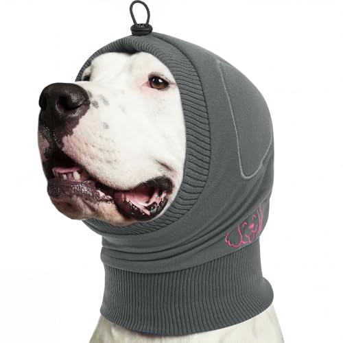 Adjustable Dog Calming Hoodie, No Shake Ear Wraps for Dogs with Sound-Absorbing Pads, Strechy & Soft Dog Ear Muffs Noise Protecion, Pet Head Covers for Thunder, Firework, Separation, Hematoma - color: Grey, size: Medium