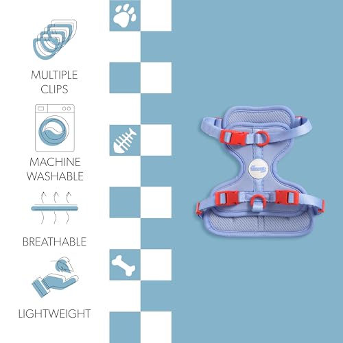 HNS1001E Arlo Small Adjustable Soft Padded No Pull Pet Harness with 3 Buckles and 3 Leash Clips, Sangria - color: Periwinkle, size: Small (Chest: 14 - 22")