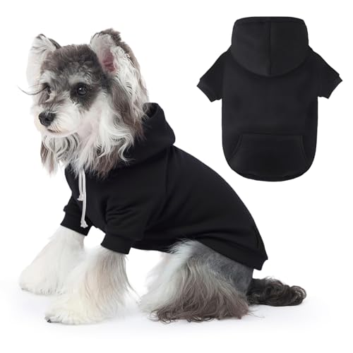 Dog Basic Hoodie Soft Dog Clothes Cold Weather Sweaters for Medium Large Dogs Cozy Fabric Warm Sweatshirt with Leash Hole for Boys (Black, Small (5-10 lbs)) - color: Black, size: Small (5-10 lbs)