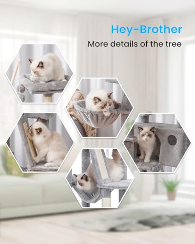 Hey-brother Cat Tree, 53 inch Cat Tower for Indoor Cats, Cat House with Padded Platform Bed, Toy Balls, Large Cozy Condo, Hammocks and Sisal Scratching Posts, Light Gray MPJ019-SW - color: Light Gray
