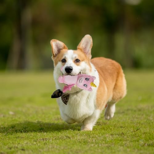 Cute Animals Interactive Squeaky Dog Toy with a Vocal Bladder, Crinkle Paper Stuffed Soft Cotton Chew Toy, Teething Rope Tug of War Pull Toy to Keep Them Busy for Puppy, Small Dogs - Pink Horse - color: Pink Horse