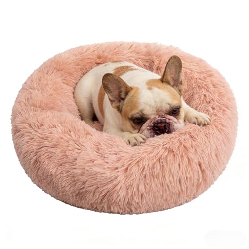 Calming Donut Dog Bed Medium Size Dog - Washable Removable Cover Non-Slip Bottom, Round Pet Bed Cat Bed Warming Fluffy Plush Faux Fur Anti-Anxiety, Fits up to 45 lbs (Blush, 30") - color: Blush, size: 30"L x 30"W x 8"Th