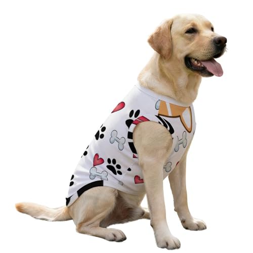 Cooling Dog Shirt for Sunmmer, LCE Silk Breathable Pet Vest Tank Top with Cute paw Bone Print, Lightweight UV Sun Protection Dog Clothes for Indoor -Shedding & Outdoor Walk, 37-55 lbs