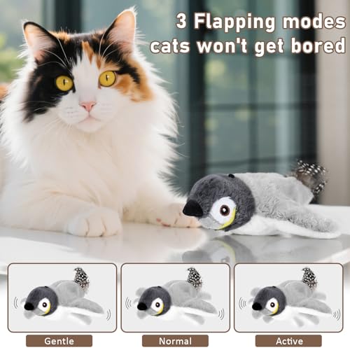 Cat Toys Flapping Birds with Catnip Bags, Rechargeable Interactive Exercise Kitten Toy Kicker Indoor, Lifelike Birdie Tweets, Enrichment Moving Wings Cat Exercise Chirping Toys for All Breeds Cat Dog - color: A2