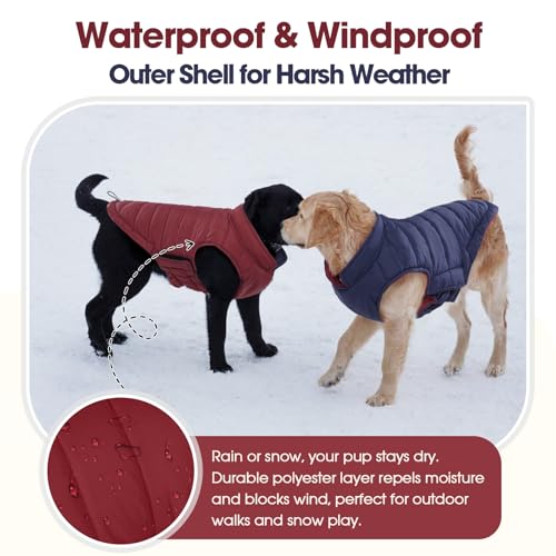 QBLEEV Reversible Dog Jacket for Large Dogs, Waterproof Windproof Winter Coat with Adjustable Hook & Loop Design, Lightweight Puffer Vest Keeps Dogs Warm & Dry, Wine Red, XL – Fits Pitbull, Boxer - color: Date-Red, size: X-Large
