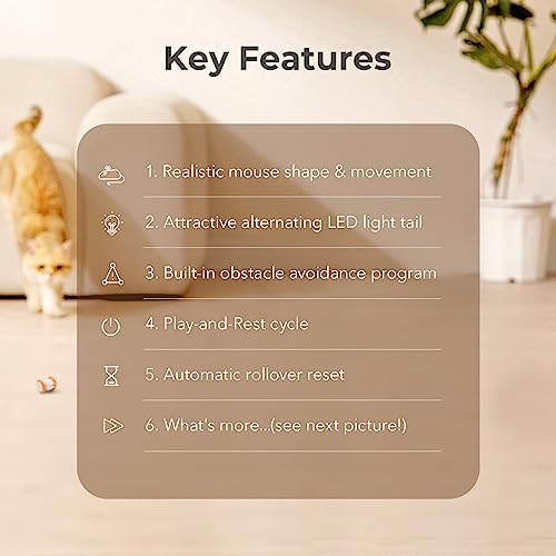 Cheerble Interactive Cat Toys for Indoor Cats, Automatic Cat Toy with LED Lights, Wicked Mouse Toys, Kitten Toys, Pet Supplies, Smart Electric Cat Toy, USB Rechargeable, Auto On/Off(Yellow) - color: Yellow