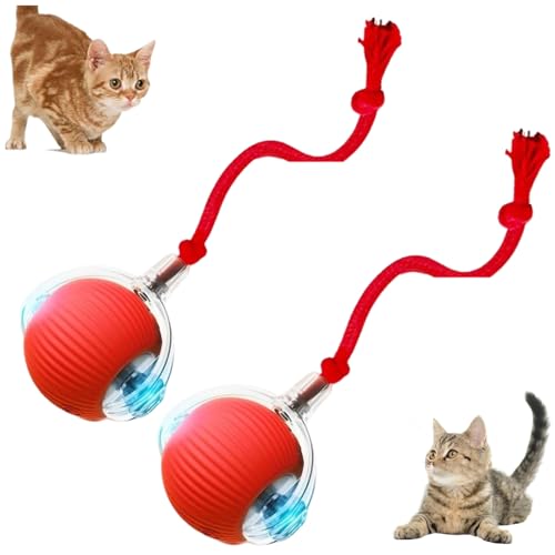 Interactive Cat Toy Balls, Interactive Cat Toys Balls for Indoor Cats 2026 New Motion Activated Cat Ball with 360° Smart Automatic Rolling Moving for Bored Kitten Pet Cats Dogs (Red, 2pcs) - color: Red, size: 2pcs