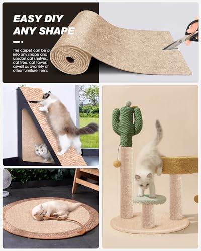 Cat Scratch Furniture Protector, Trimmable Self-Adhesive Carpet, DIY Climb Cat Scratcher Mat for Covering Cat Tower and Couch Protector from Cat Claws（Beige） - color: Beige