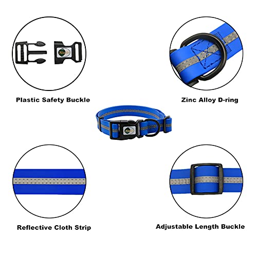 NIMBLE Dog Collar Waterproof Pet Collars Anti-Odor Durable Adjustable PVC & Polyester Soft with Reflective Cloth Stripe Basic Dog Collars S/M/L Sizes (Medium (11.81”-18.5”inches), Blue) - color: Blue, size: Medium (11.81”-18.5”inches)