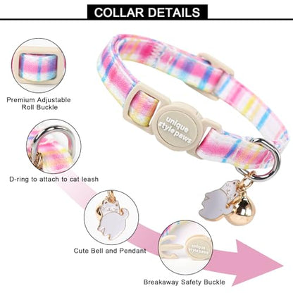 Unique style paws 2 Pack Easter Day Kitten Collar Breakaway with Bell&Pendant, Adjustable Safety Blue Pink Colorful Plaid Cat Cotton Collar for Girl Boy Cat and Small Pet - color: blue pink colorful grid