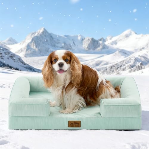 COZY KISS Cooling Dog Bed for Medium Small Size Dogs, Q-Max >0.4 Summer Cool Orthopedic Foam Pet Sofa Bed with Sides, Bolster Anti-Slip Couch with Washable Removable Cover, M 30x20x6 inch, Green - color: Green, size: 30x20x6 Inch