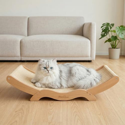 Extra-Large Cat Scratcher Bed with Natural Sisal Scratching Pad, Wooden Cat Bed Lounge Hammock for Indoor Cats, Durable Cat Scratching Post Furniture for Large Cats