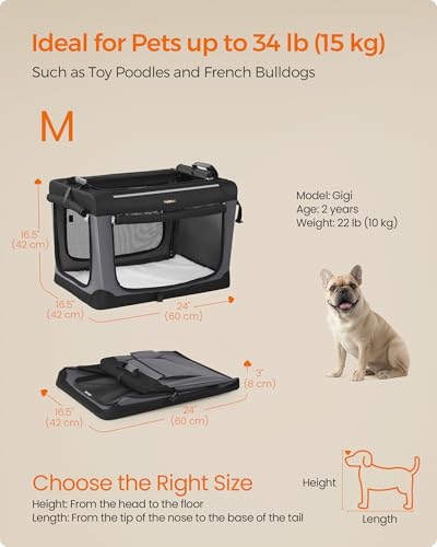 Feandrea Collapsible Dog Crate, 24-Inch Portable Dog Travel Crate for Small Dogs, Oxford Fabric Pet Carrier with 4 Mesh Doors, Handles, Storage Pocket, Water Bottle Holder, Ink Black UPDC016B01 - size: 24.0"L x 16.5"W x 16.5"H
