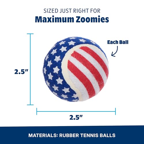 Barkbox Fetch of July Rubber Tennis Balls for Dogs & Puppies | Patriotic Trio of Squeaky Fetch Balls for Bounce, Chase & Play | Durable, Festive & Fun for Playful Pups - color: Fetch of July