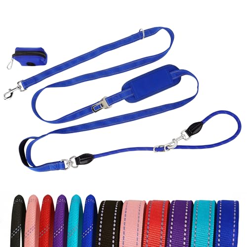 10FT Hands Free Dog Leash for Small Medium Large Dogs, Heavy Duty Reflective Dog Leash with Traffic Handle, Seat Belt Buckle & Poop Bag Holder (Navy Blue) - color: Navy Blue, size: 10FT