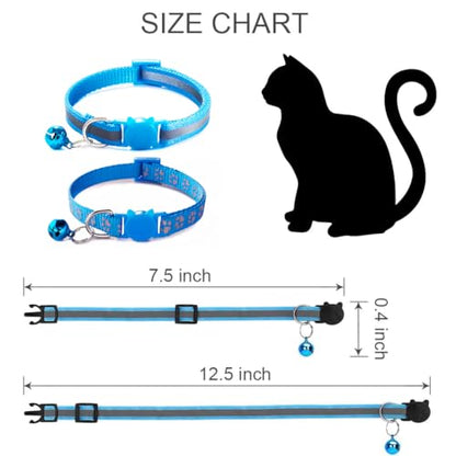 Sky Blue Reflective Cat Collar with Bells, [2 Pack] Break Away Kitten Collar with Bells, Breakaway Cat Collar for Boy Cats Kitty - color: Sky Blue