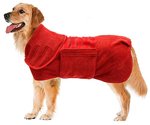 Geyecete Dog Drying Coat - Dog Bathrobe Towel - Microfibre Fast Drying Super Absorbent Pet Cat Bath Robe Towel - Red-S - color: Red, size: Small