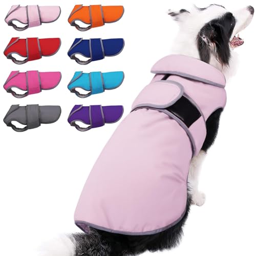 MIGOHI Warm Dog Coat Winter Dog Jacket,Waterproof Cold Weather Coats for Dogs,Fleece Jacket for Small Medium Large Dogs,Reflective Thick Fleece Vest with Leash Hole - color: Pink, size: XX-Large