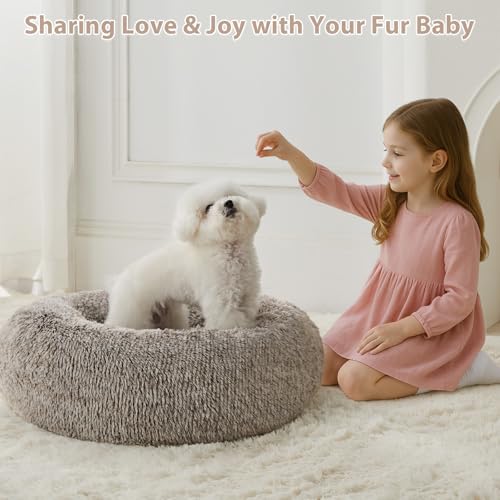 WNPETHOME Calming Dog Bed Cat Bed Donut, Faux Fur Pet Bed Self-Warming Donut Cuddler, Comfortable Round Plush Dog Beds (27 x 27 Inch, Light Coffee) - color: Light coffee, size: 27"L x 27"W x 10"Th