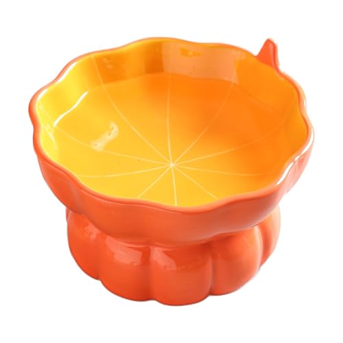 Cute Pumpkin Shaped Bowl, Ceramic Raised Cat Bowl for Food or Water, Anti Vomiting & Whisker Friendly, 9 oz Small Elevated Cat Dish for Indoor Flat Faced Cats and Kitten - color: Orange