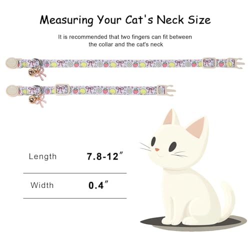 2 Pack Sweet Girly Cat Collars - Elegent Bow Breakaway Cat Collar with Bell & Matching Pendant, Adjustable Spring Summer Pink Purple Kitten Collars for Girl Cats - color: Fruit Bow