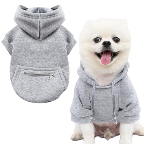 Jecikelon Pet Dog Cold Weather Coat with Pocket Winter Dog Hoodie Warm Puppy Clothes for Small Dogs Chihuahua Clothing (X-Small, Y02-Grey) - color: Y02-Grey, size: X-Small