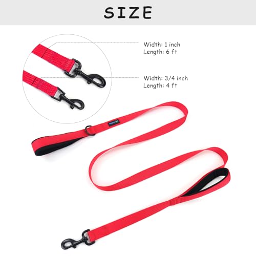 Wagtime Club Double Handle Dog Leash, 6ft Long Heavy Duty Dog Leash with Paded Traffic Handles for Extral Control and Training, Dual Handles Leads, Large Medium Small Dogs (Carnation Red) - color: Carnation Red
