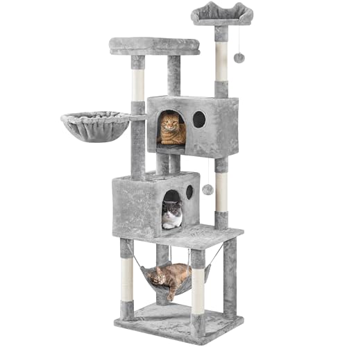 Yaheetech 73in Cat Tree Tower for Indoor Cats, Multi-Level Cat Activity Center with Scratching Posts Large Cat Condo with Funny Hammock for Kittens - color: Light Gray, size: 73in