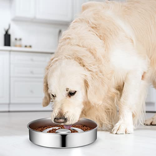 AIPERRO Stainless Steel Non Slip Slow Feeder Dog Bowl, 4 Cups Metal Dog Food Bowls for Medium and Large Dogs, Fun Bloat Stop Pet Bowl Dogs Water Bowl for Fast Eaters, Slows Down Pets Eating - size: 4 Cups/ 2.0" Deep (Max 6Cups)