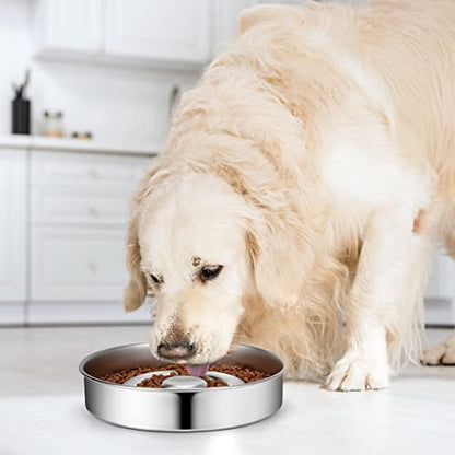 AIPERRO Stainless Steel Non Slip Slow Feeder Dog Bowl, 4 Cups Metal Dog Food Bowls for Medium and Large Dogs, Fun Bloat Stop Pet Bowl Dogs Water Bowl for Fast Eaters, Slows Down Pets Eating - size: 4 Cups/ 2.0" Deep (Max 6Cups)