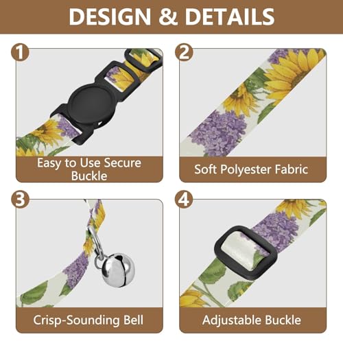 2 Pack Small Dog Collar Yellow Sunflowers Cream Cat Collar with Bell, Adjustable 10.6 to 17.1 Inches - color: Yellow Sunflowers Cream