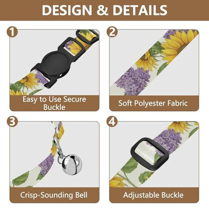 2 Pack Small Dog Collar Yellow Sunflowers Cream Cat Collar with Bell, Adjustable 10.6 to 17.1 Inches - color: Yellow Sunflowers Cream