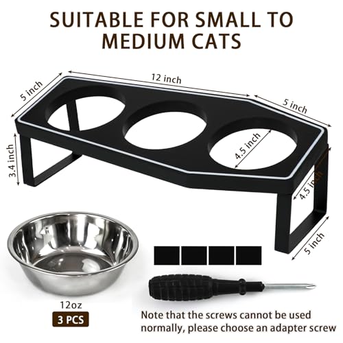 Gothic Cat Food Bowls Elevated, Raised Cat Bowls for Indoor, Non-Slip Stand & Wood Board, Stainless Steel and Whisker Friendly Food Bowls (Cat Bowl*3) - size: Cat Bowls x3