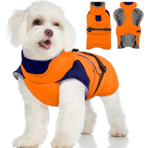 MIGOHI Waterproof Dog Winter Coat - Thick Dog Fleece Jacket with Reflective Strips, Warm Winter Snowsuit Sweater for Small Dogs,Machine Washable,French Bulldog,M,Orange - color: Orange, size: Medium