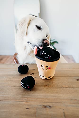 ZippyPaws Burrow- Interactive Dog & Puppy Toys for Boredom, Stimulating Pet Products to Keep them Busy, Hide & Seek Plush Dog Puzzles, Squeaky Enrichment for Small, Medium, & Large Dogs- Boba Milk Tea - style: Boba Milk Tea