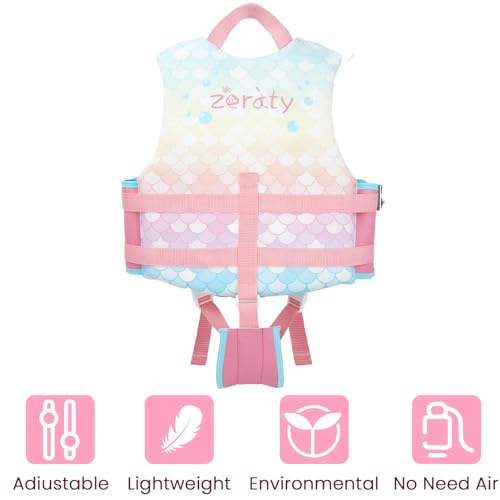 Toddler Swim Vest Neoprene Kids Float Jacket Swimming Aid for Children Girls and Boys 20-30-40-50-60-70-80Lbs with Dual Adjustable Safety Straps - color: Mermaids, size: M(Age Recommend 3-6 Years)