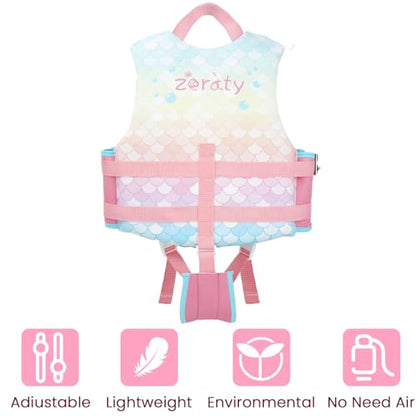 Toddler Swim Vest Neoprene Kids Float Jacket Swimming Aid for Children Girls and Boys 20-30-40-50-60-70-80Lbs with Dual Adjustable Safety Straps - color: Mermaids, size: M(Age Recommend 3-6 Years)