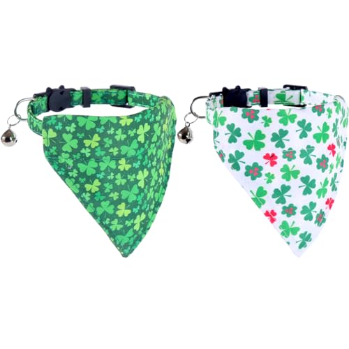 St.Patrick's Day Cat Collar with Bow Tie and Bell Breakaway Adjustable Safety - color: St.Patrick-bandana
