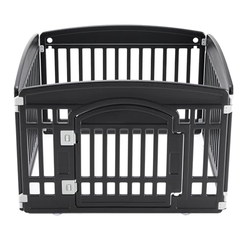 NEWBULIG Dog Playpen 4-Panel, 24IN Puppy Playpen, Stable Dog Play Pen Indoors/Outdoor with Secure Locking Door, Plastic Pet Fence for Small & Medium Dogs - color: Pure Black