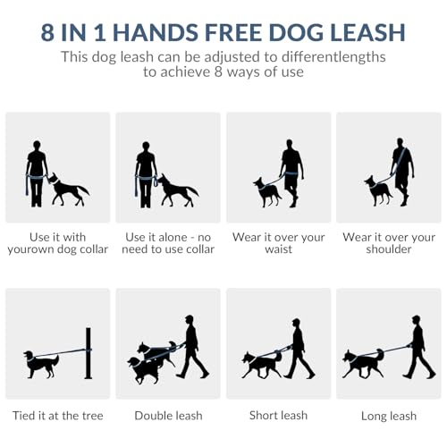 8.2ft Hands Free Dog Leash,Versatile Waist & Crossbody Lead for Medium Dogs,Waterproof & Adjustable for Running Jogging Walking, 360° Swivel Metal Buckle (Blue) - color: Blue