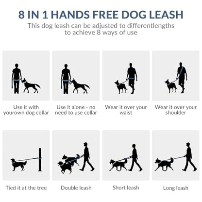 8.2ft Hands Free Dog Leash,Versatile Waist & Crossbody Lead for Medium Dogs,Waterproof & Adjustable for Running Jogging Walking, 360° Swivel Metal Buckle (Blue) - color: Blue