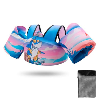Toddler Swim Vest Floaties for 22-66 lbs / 2-6 Y Kids Swim Jacket with Adjustable Safety Buckle Arm Wings Swim Training for Boys and Girls Beach Boating Pool Floats - color: Shark