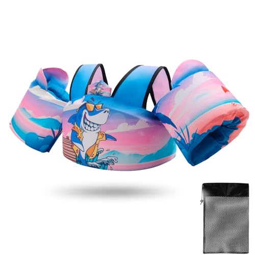 Toddler Swim Vest Floaties for 22-66 lbs / 2-6 Y Kids Swim Jacket with Adjustable Safety Buckle Arm Wings Swim Training for Boys and Girls Beach Boating Pool Floats - color: Shark