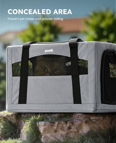 Pecute Cat Carrier Stable, Pet Carrier with Hidden Anxiety Relief Partition & Stable Steel Frame, Safe Cat Carrier for Car Travel, Soft-Sided Dog/Cat Carrier Bag for Pets Up to 11lbs, Gray - color: Gray Regular
