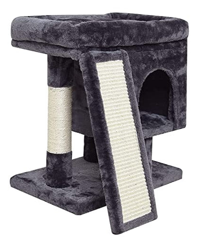 SYANDLVY Small Cat Tree for Indoor Cats Large Adult, Activity Tower with Scratching Post, Modern House with Padded Perch, Kittens Condo with Board, Cat Cave (Smoky Grey) - color: Smoky Grey
