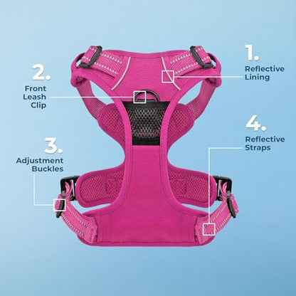 Voyager Dog Harness Dual Leash Attachment No-Pull Control Adjustable Soft but Strong Pet Harness for Medium and Large Dogs with 3M Reflective Technology, Fuchsia Nylon, L (Chest: 25-30") - color: Fuchsia Nylon, size: L (Chest: 25 - 30")
