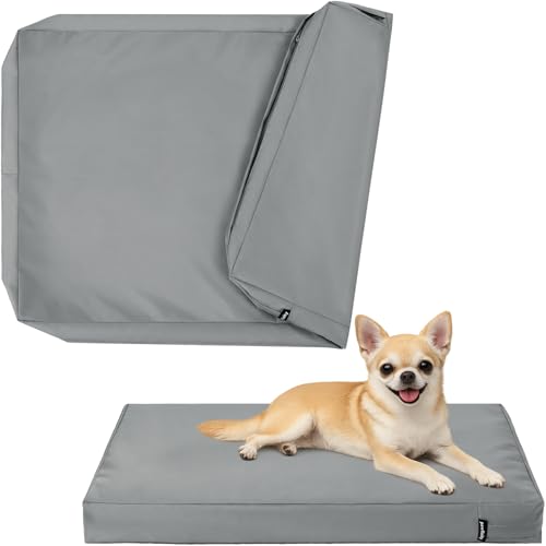 Extra Small Waterproof Dog Bed Cover Replacement Washable, Easy to Clean, Pet Hair Resistant, Heavy Duty Oxford, Zipper Closure, Indoor/Outdoor Use, Fits 24 Inch Crate - XS, 23x18x3, Grey - color: Grey, size: 23"L x 18"W x 3"Th