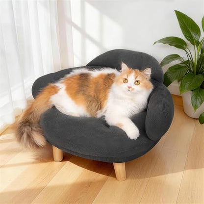 Cat Sofa Furniture-Style Pet Bed with Removable Cotton Velvet Cover, Solid Pine Wood Legs, for Cats and Small Dogs, Gray - color: Gray