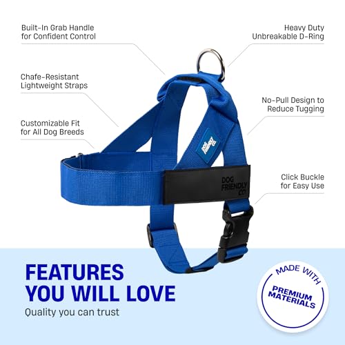 Dog Friendly Co. Dog Harness | Chafe Resistant Webbing, Adjustable Neck & Chest, and Heavy Duty D-Ring | Sturdy, Comfortable, Easy to Use | Classic Blue, Size M - color: Classic Blue, size: Medium
